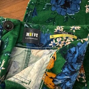 Maeve Colette Corduroy Pants with Blue and Yellow Floral Design